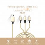 Wholesale 3 in 1 IP Lighting Type C Micro Metal Nylon Woven Aluminum USB Cable 4ft for iPhone, iDevice (Black)